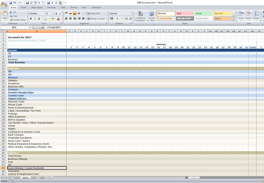 Excel spreadsheet implementation